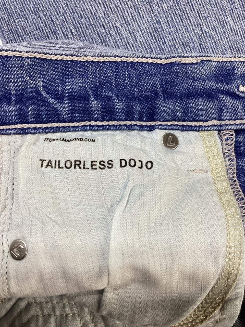 7 For All Mankind Tailorless Dojo Light Blue Flare Jeans - Picture 7 of 15